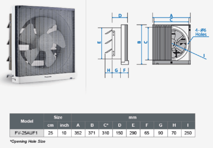 Quạt hút PANASONIC FV 25AUF1 nhà bếp