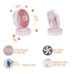 Quạt sạc NANOCO NRF6215P hồng (4)