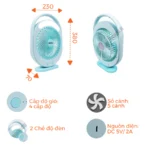 Quạt sạc NANOCO NRF6310B xanh đèn led (4)