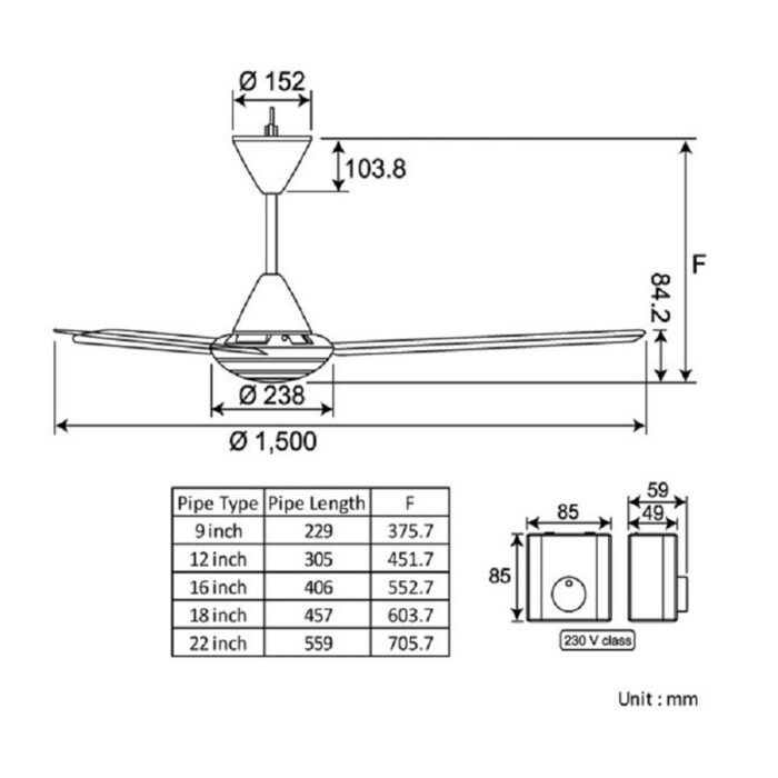 Quạt trần Panasonic F 60MZ2 3 cánh trắng hộp số (4)