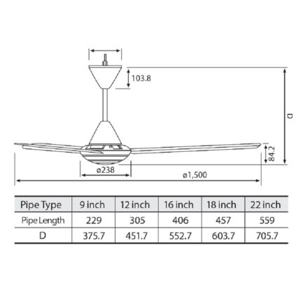 Quạt trần Panasonic F 60MZ2 KL 3 cánh đen hộp số (4)
