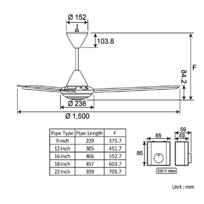 Quạt trần Panasonic F 60MZ2 L 3 cánh trắng hộp số (4)
