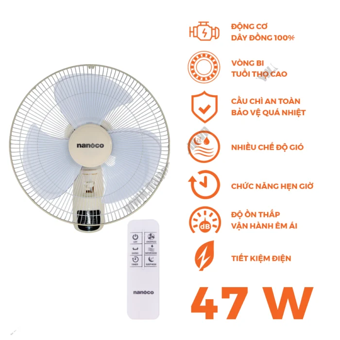 Quạt treo tường NANOCO NWF1610RC BE beige (3)