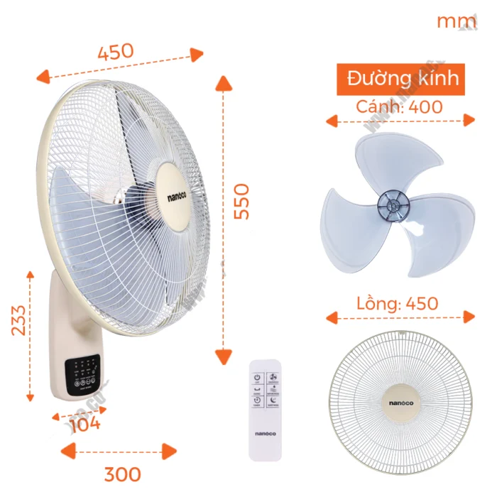 Quạt treo tường NANOCO NWF1610RC BE beige (4)