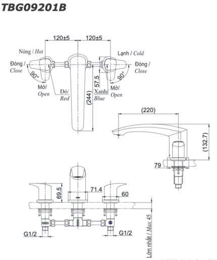 Voi sen xa bon tam TOTO TBG09201B gan bon 3 lo