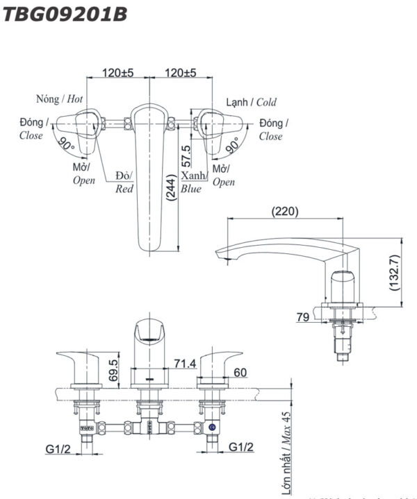 Voi sen xa bon tam TOTO TBG09201B gan bon 3 lo