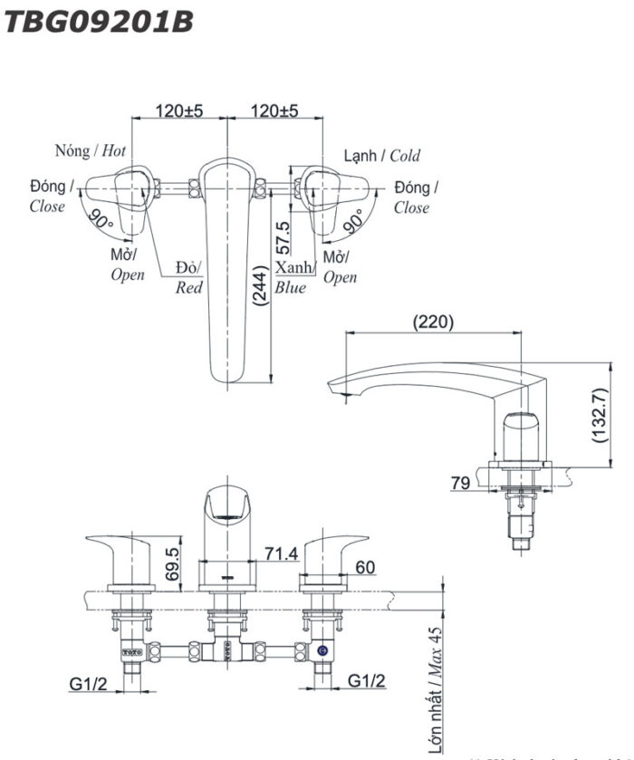 Voi sen xa bon tam TOTO TBG09201B gan bon 3 lo