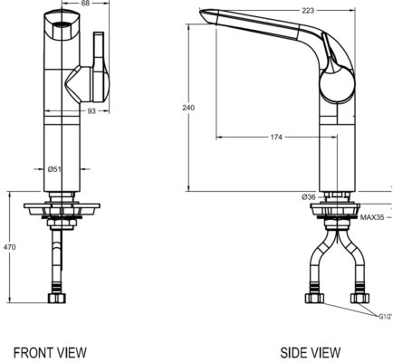 Bản vẽ kỹ thuật Vòi lavabo American Standard WF-6802 dòng IDS cổ cao nóng lạnh