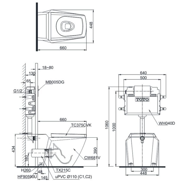 ban cau toto treo tuong cw681 t53p100vr tcp06 tc375cvk ban ve ky thuat