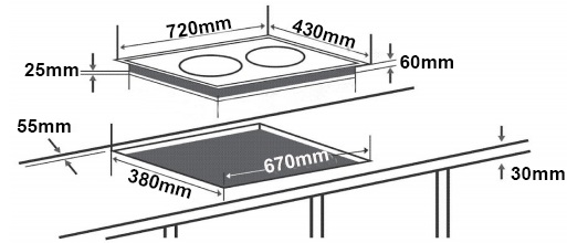 Bản vẽ kích thước Bếp từ đôi CHEFS EH-DIH220