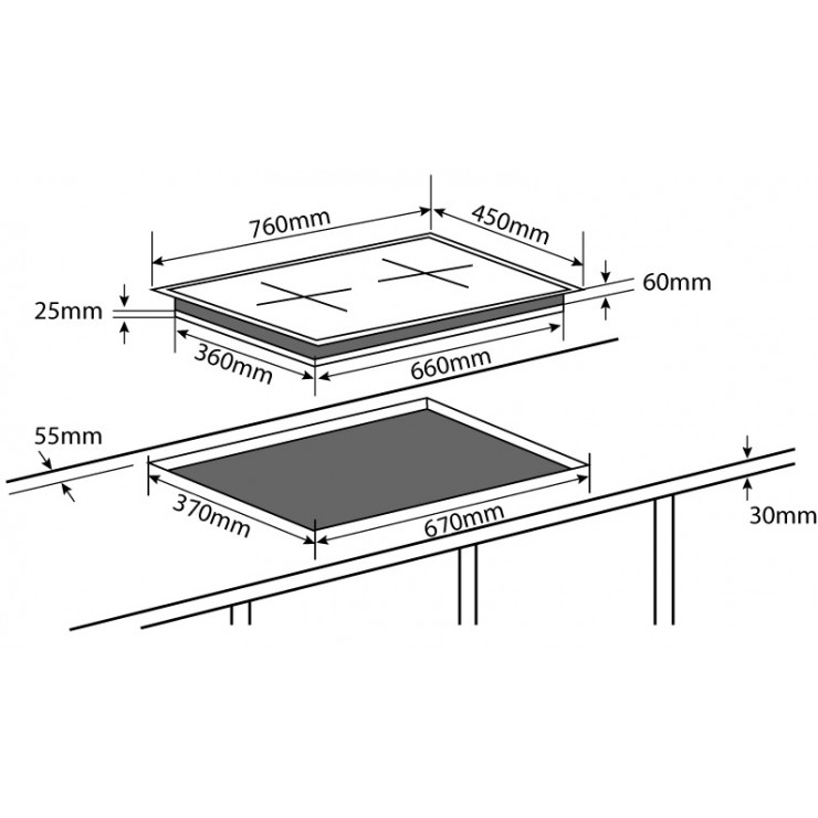 Bản vẽ kích thước Bếp từ đôi CHEFS EH-DIH836