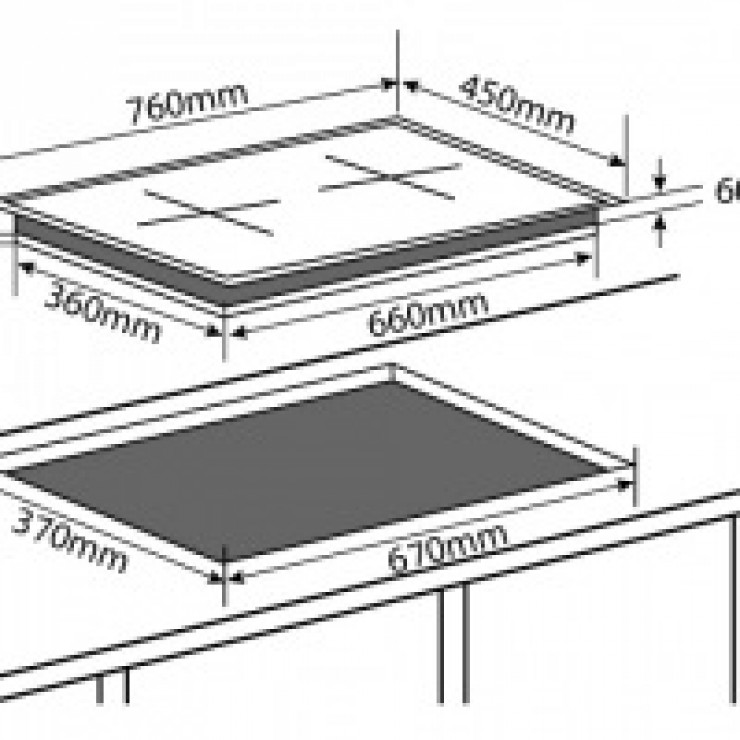 Bản vẽ kích thước Bếp từ đôi CHEFS EH-DIH888E