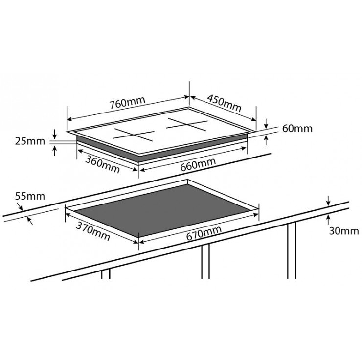 Bản vẽ kích thước Bếp từ đôi CHEFS EH-DIH888V