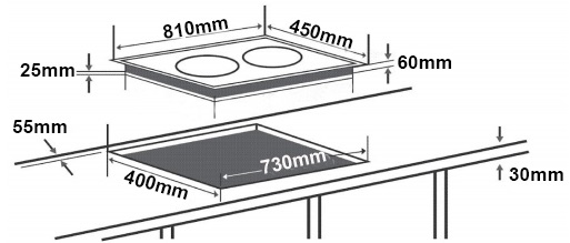 Bản vẽ kích thước Bếp từ ba CHEFS EH-IH536
