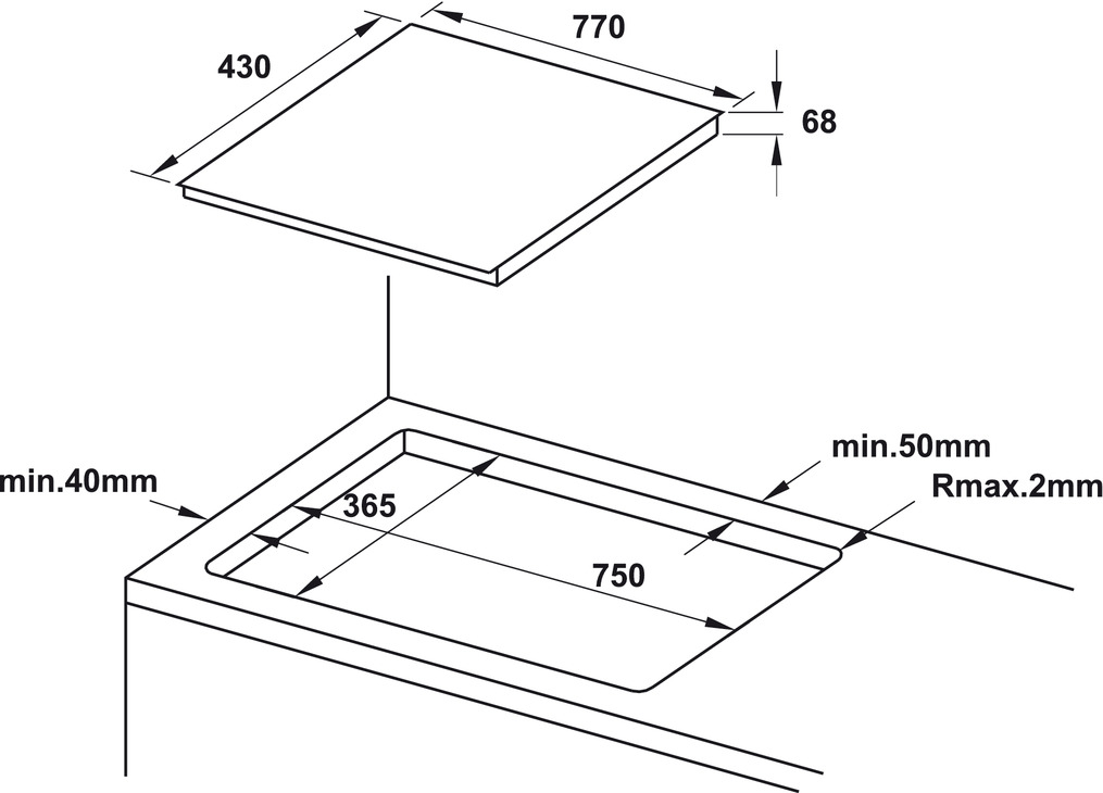 Bản vẽ kích thước Bếp từ ba HAFELE HC-IF77D 536.61.665