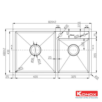 ban ve chau rua bat inox konox kn8248do