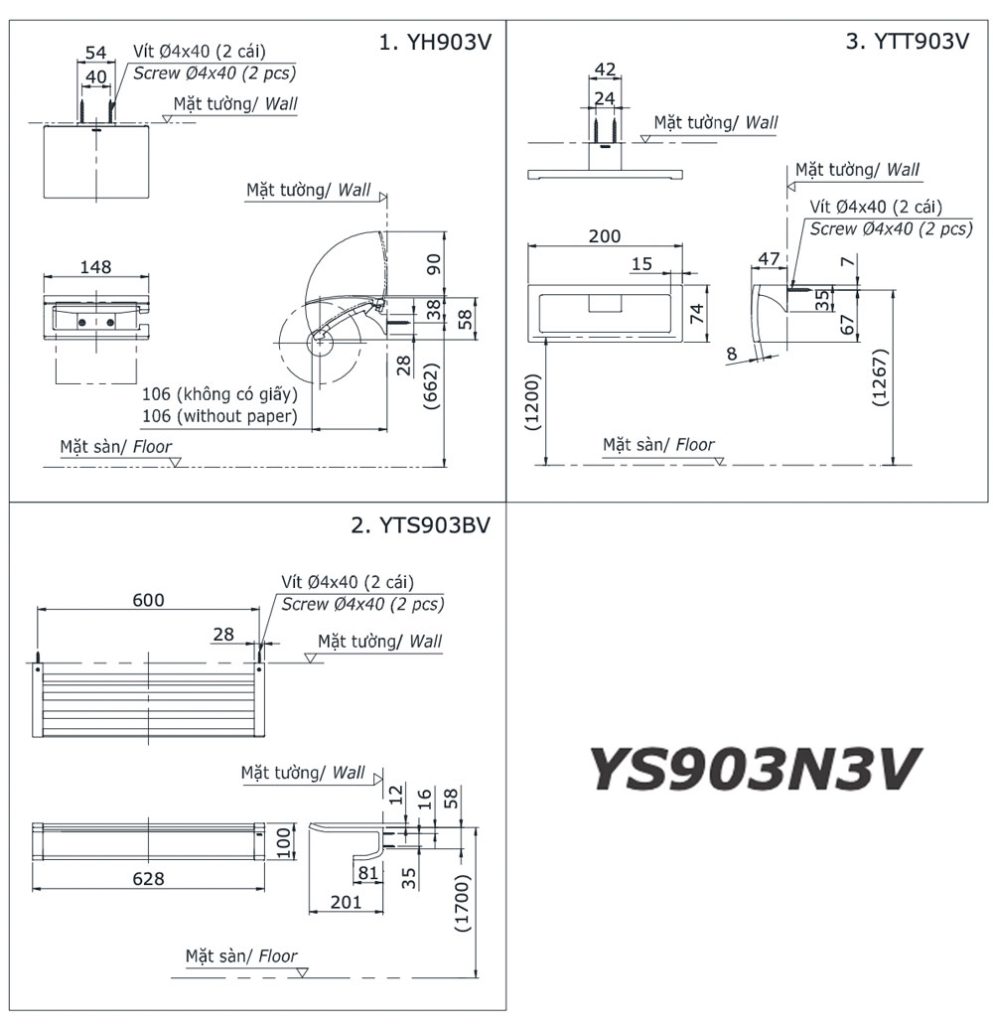 ban ve ki thuat bo phu kien phong tam toto ys903n3v 3 mon