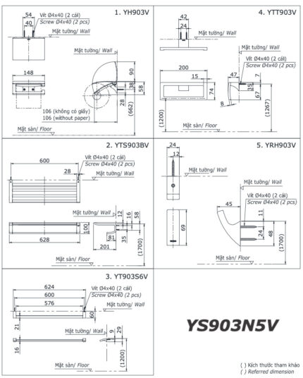 ban ve ki thuat bo phu kien phong tam toto ys903n5v 5 mon