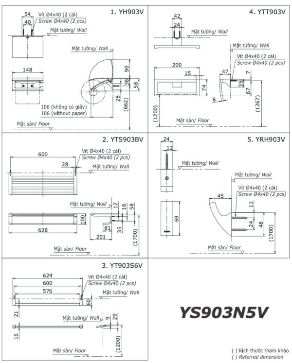 ban ve ki thuat bo phu kien phong tam toto ys903n5v 5 mon