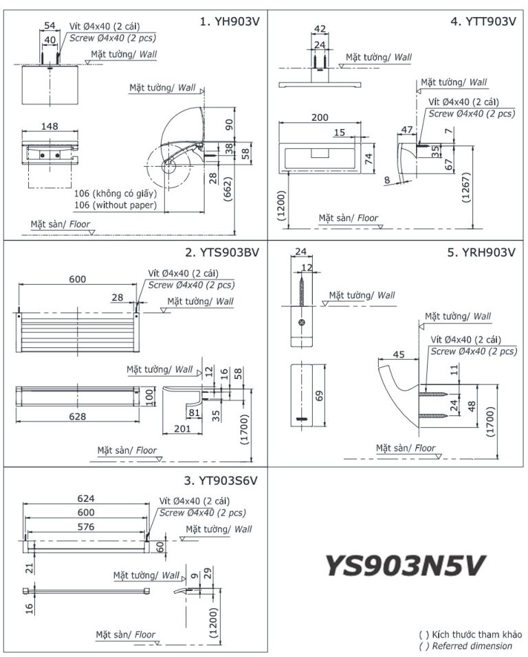 ban ve ki thuat bo phu kien phong tam toto ys903n5v 5 mon