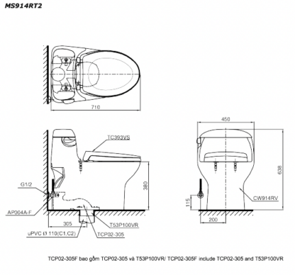 ban ve ki thuat bon cau 1 khoi toto ms914rt8 nap em tc600vs