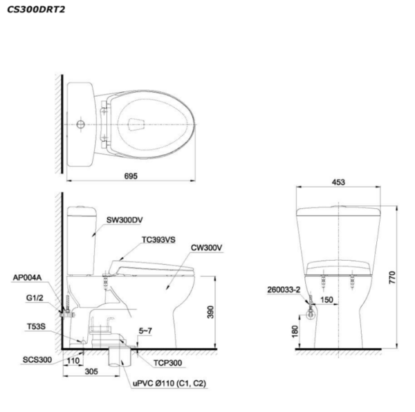 ban ve ki thuat bon cau 2 khoi toto cs300drt2 nap em tc393vs