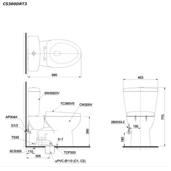 ban ve ki thuat bon cau 2 khoi toto cs300drt3 nap em tc385vs