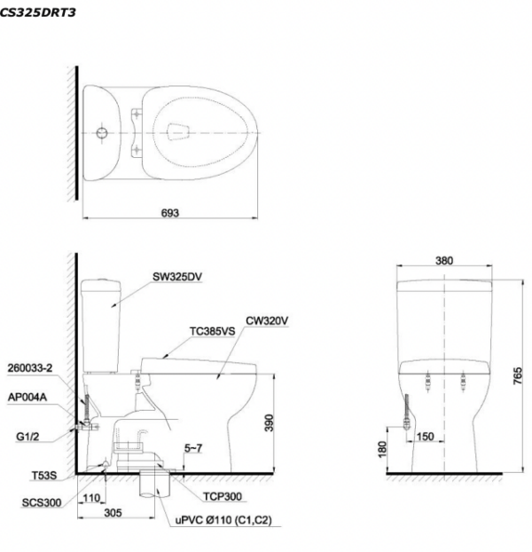 ban ve ki thuat bon cau 2 khoi toto cs325drt3 cs325dmt3 nap em tc385vs