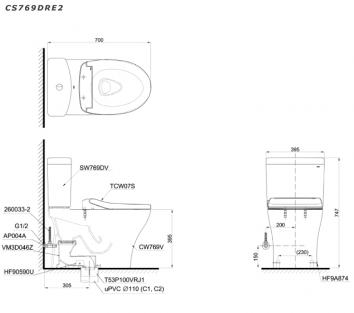 ban ve ki thuat bon cau 2 khoi toto cs769dre2 nap rua co tcw07s