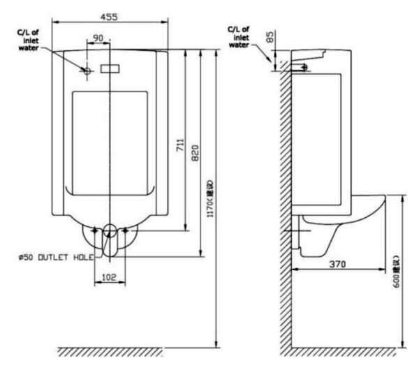 ban ve ki thuat bon tieu nam american standard wp 6506 cam ung treo tuong