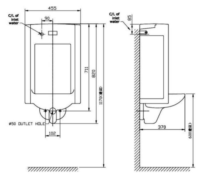 ban ve ki thuat bon tieu nam american standard wp 6506 cam ung treo tuong