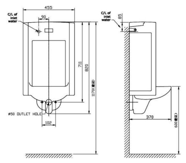 ban ve ki thuat bon tieu nam american standard wp 6506 cam ung treo tuong