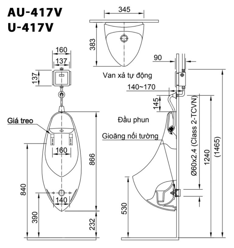 ban ve ki thuat bon tieu nam inax au 417v u 417v treo tuong