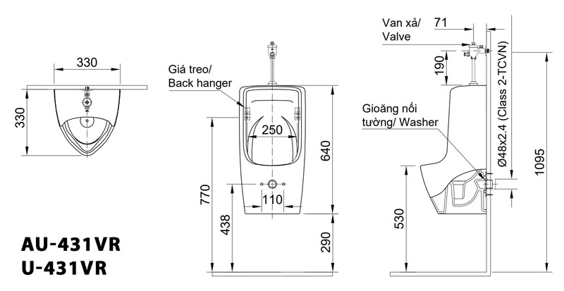 Bản-vẽ-kĩ-thuật-Bồn-tiểu-nam-INAX-U-431VR-AU-431VR-treo-tường