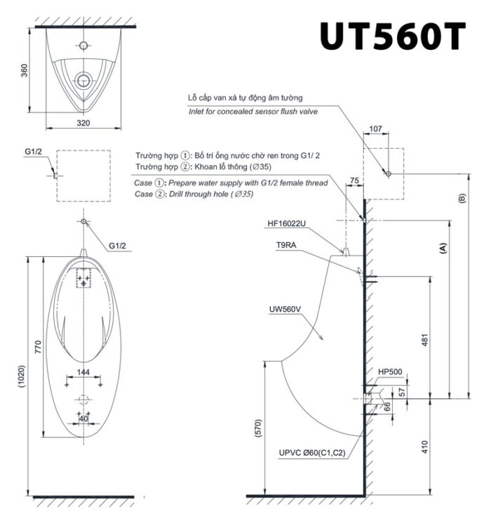 ban ve ki thuat bon tieu nam toto ut560t treo tuong