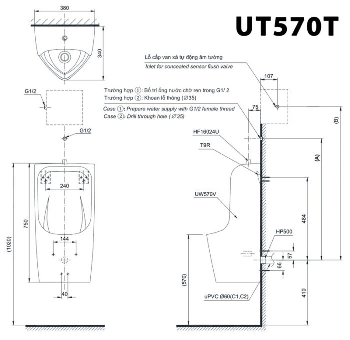 ban ve ki thuat bon tieu nam toto ut570t treo tuong