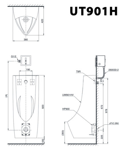 ban ve ki thuat bon tieu nam toto ut901h treo tuong