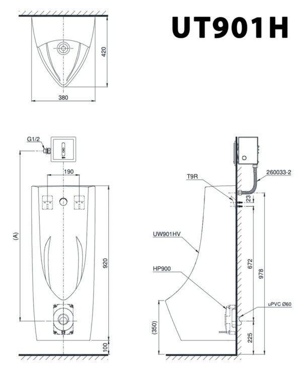 ban ve ki thuat bon tieu nam toto ut901h treo tuong