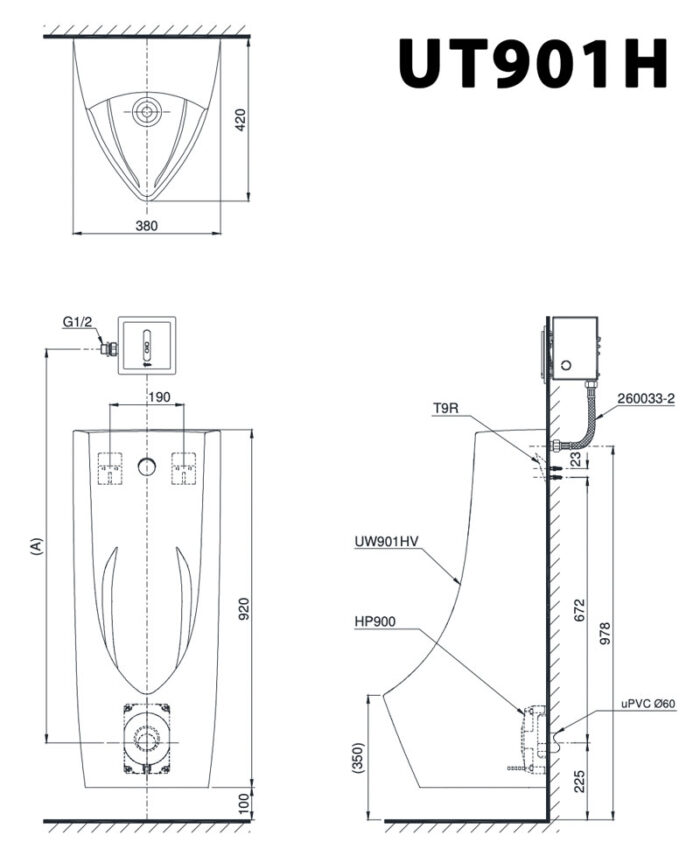 ban ve ki thuat bon tieu nam toto ut901h treo tuong