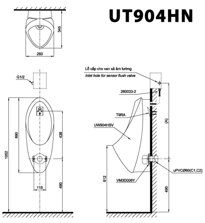 ban ve ki thuat bon tieu nam toto ut904hn treo tuong