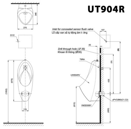 ban ve ki thuat bon tieu nam toto ut904r treo tuong