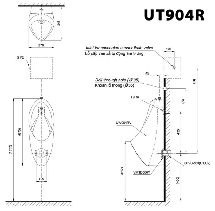 ban ve ki thuat bon tieu nam toto ut904r treo tuong