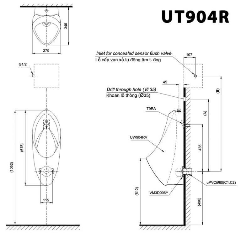 ban ve ki thuat bon tieu nam toto ut904r treo tuong
