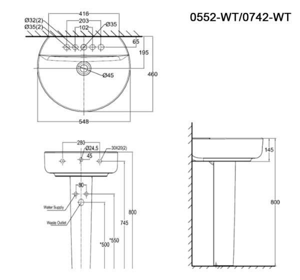 ban ve ki thuat chau rua mat lavabo american standard 0552 wt 0742 wt concept treo tuong 1