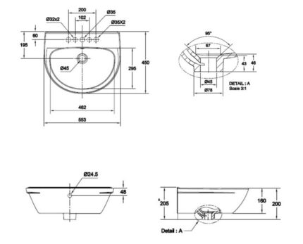 ban ve ki thuat chau rua mat lavabo american standard 0953 wt neo modern treo tuong 1