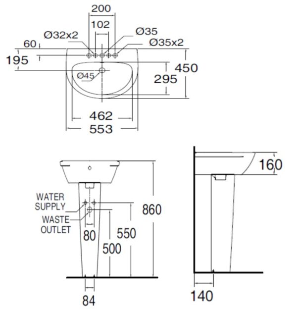 ban ve ki thuat chau rua mat lavabo american standard 0953 wt wp f711 neo modern chan dai treo tuong