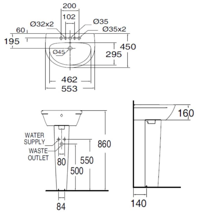 ban ve ki thuat chau rua mat lavabo american standard 0953 wt wp f711 neo modern chan dai treo tuong