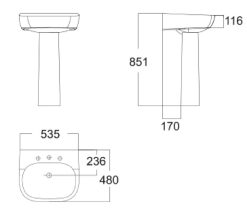 ban ve ki thuat chau rua mat lavabo american standard 0955 wt 0765 wt active chan dai treo tuong