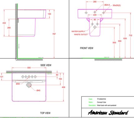 ban ve ki thuat chau rua mat lavabo american standard wp f550 0740 wt concept chan ngan treo tuong