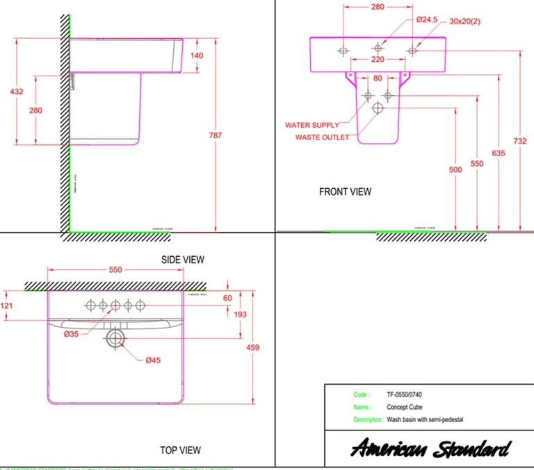 ban ve ki thuat chau rua mat lavabo american standard wp f550 0740 wt concept chan ngan treo tuong